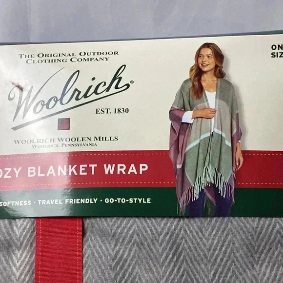 NWT WOOLRICH COZY BLANKET SHAWL ONE SIZE FITS ALL GRAY AND PURPLE PLAID - Picture 5 of 7